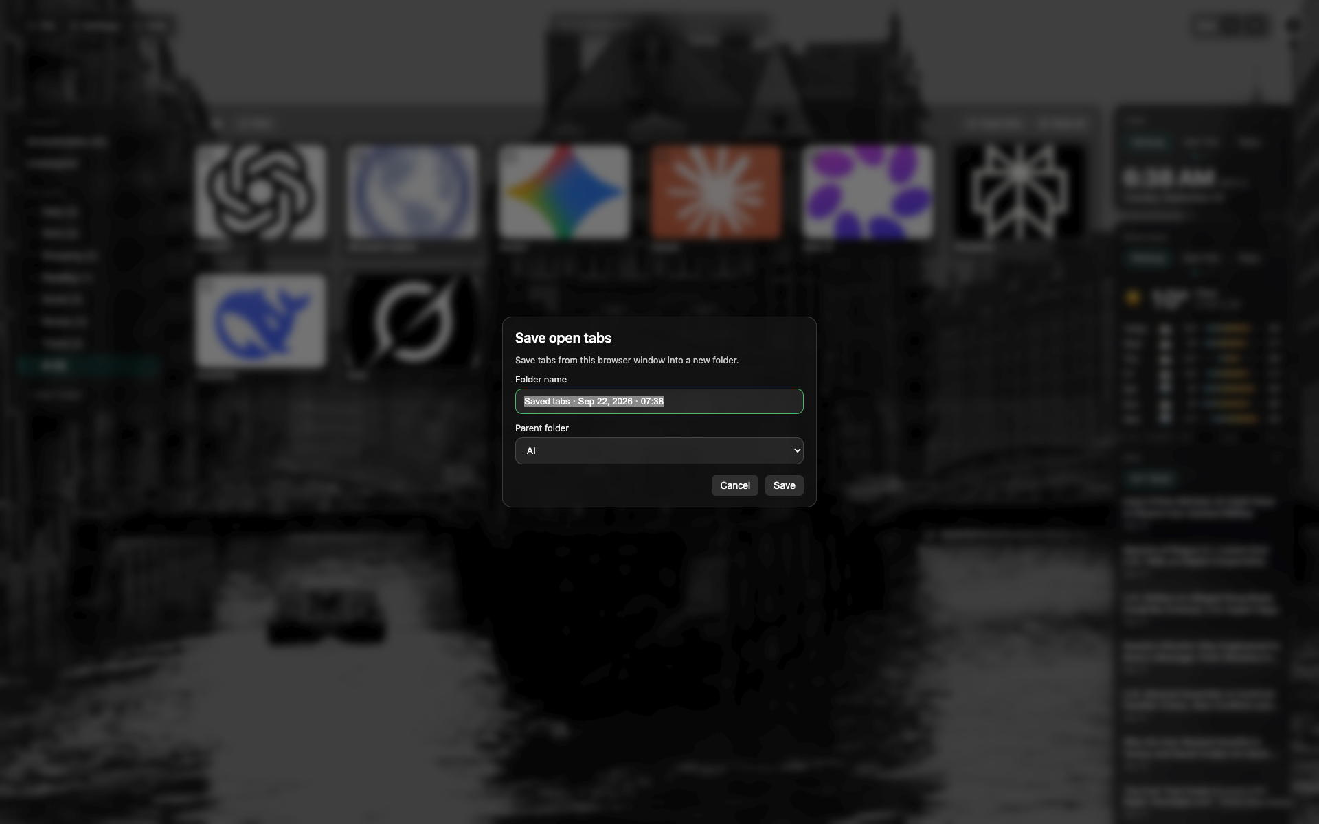 Save open tabs modal